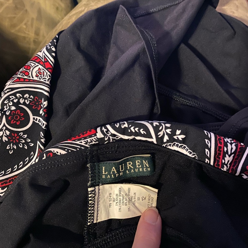 Ralph Lauren Swim Tankini Womens Paisley Red Black Top 14 Bottom 12 - Picture 6 of 7
